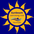 A navy and yellow version of the Sunbeam Swimming Club logo of a sun with a symbol representing a swimmer in the centre.