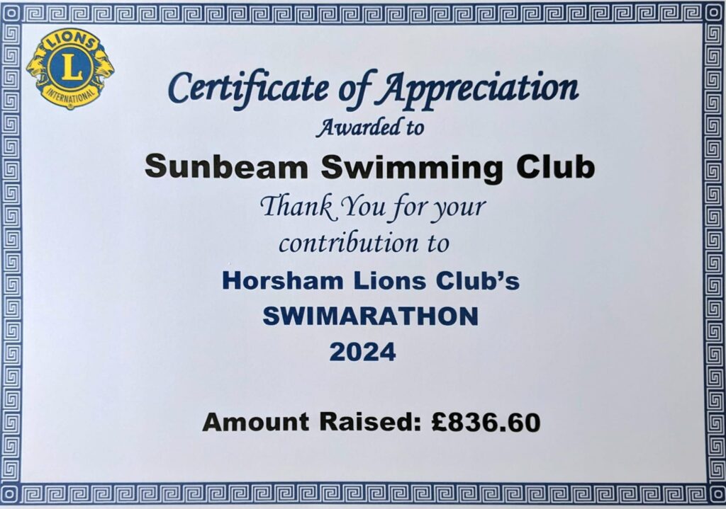 Swimarathon 24 Fundraising Certificate